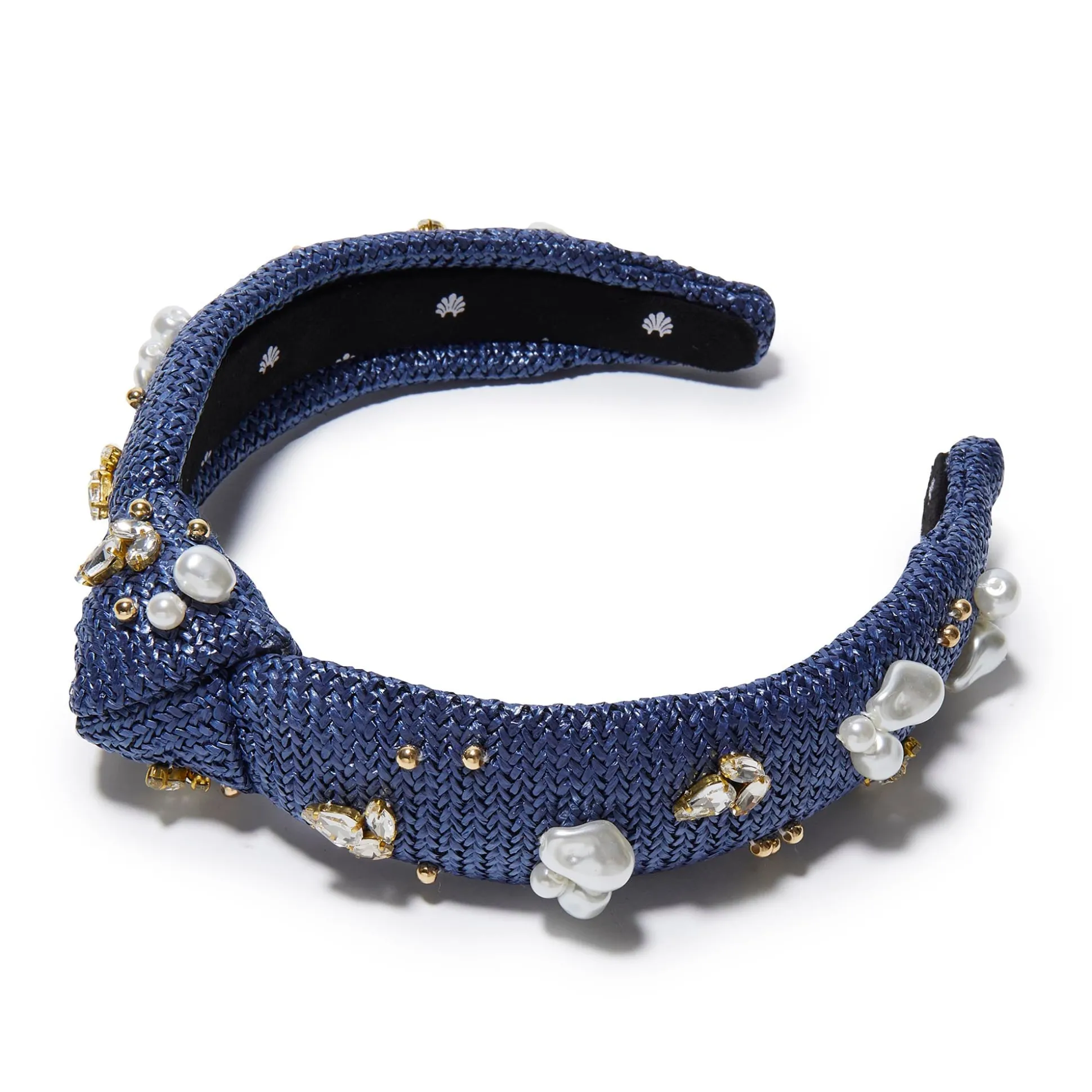 AEGEAN BLUE SLIM KNOTTED RAFFIA OASIS EMBELLISHED HEADBAND