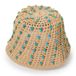 AQUA CRYSTAL OPEN WEAVE BUCKET HAT