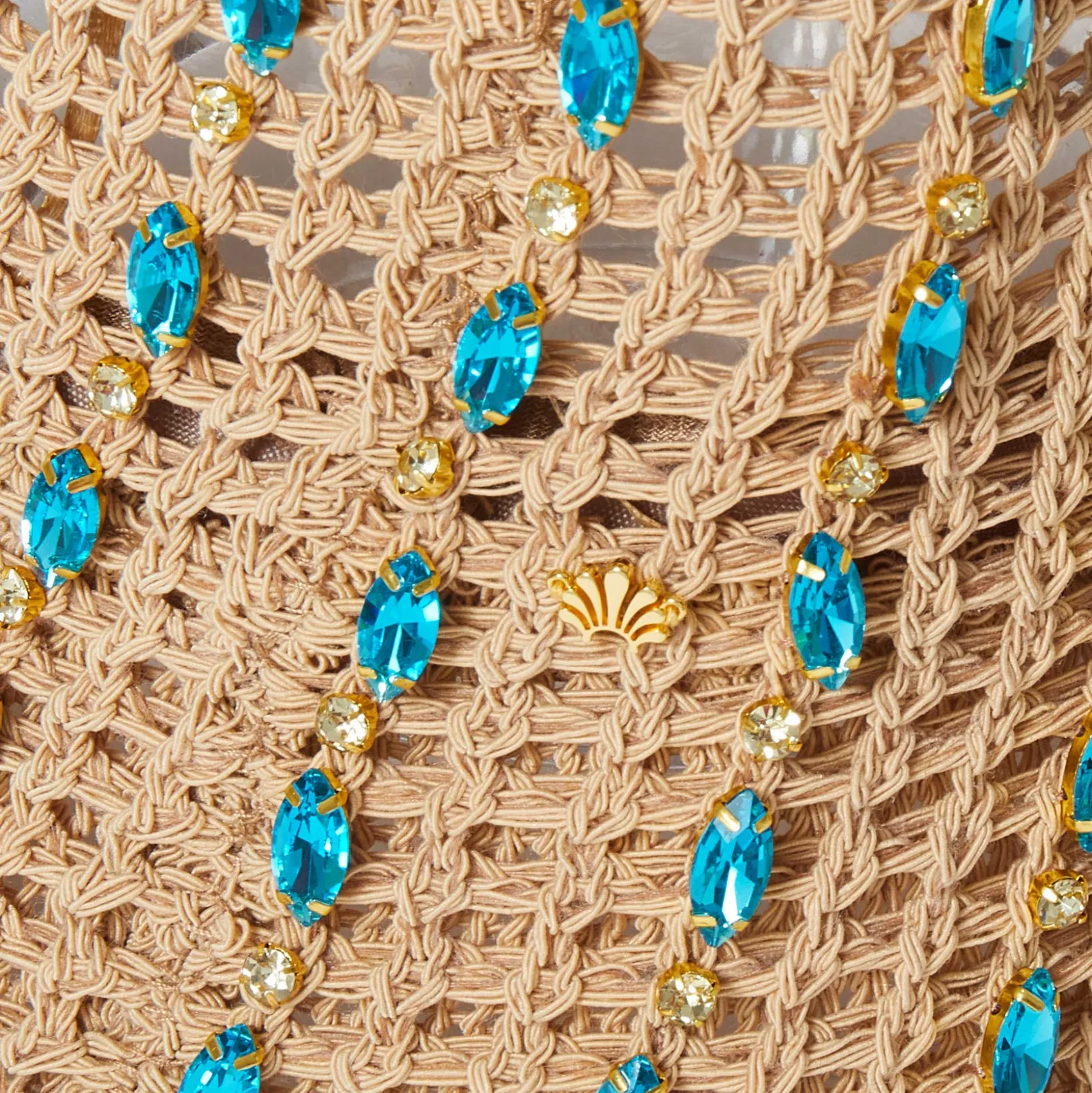AQUA CRYSTAL OPEN WEAVE BUCKET HAT