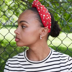 ATLANTA BRAVES LELE SADOUGHI / MLB RED EMBELLISHED KNOTTED HEADBAND