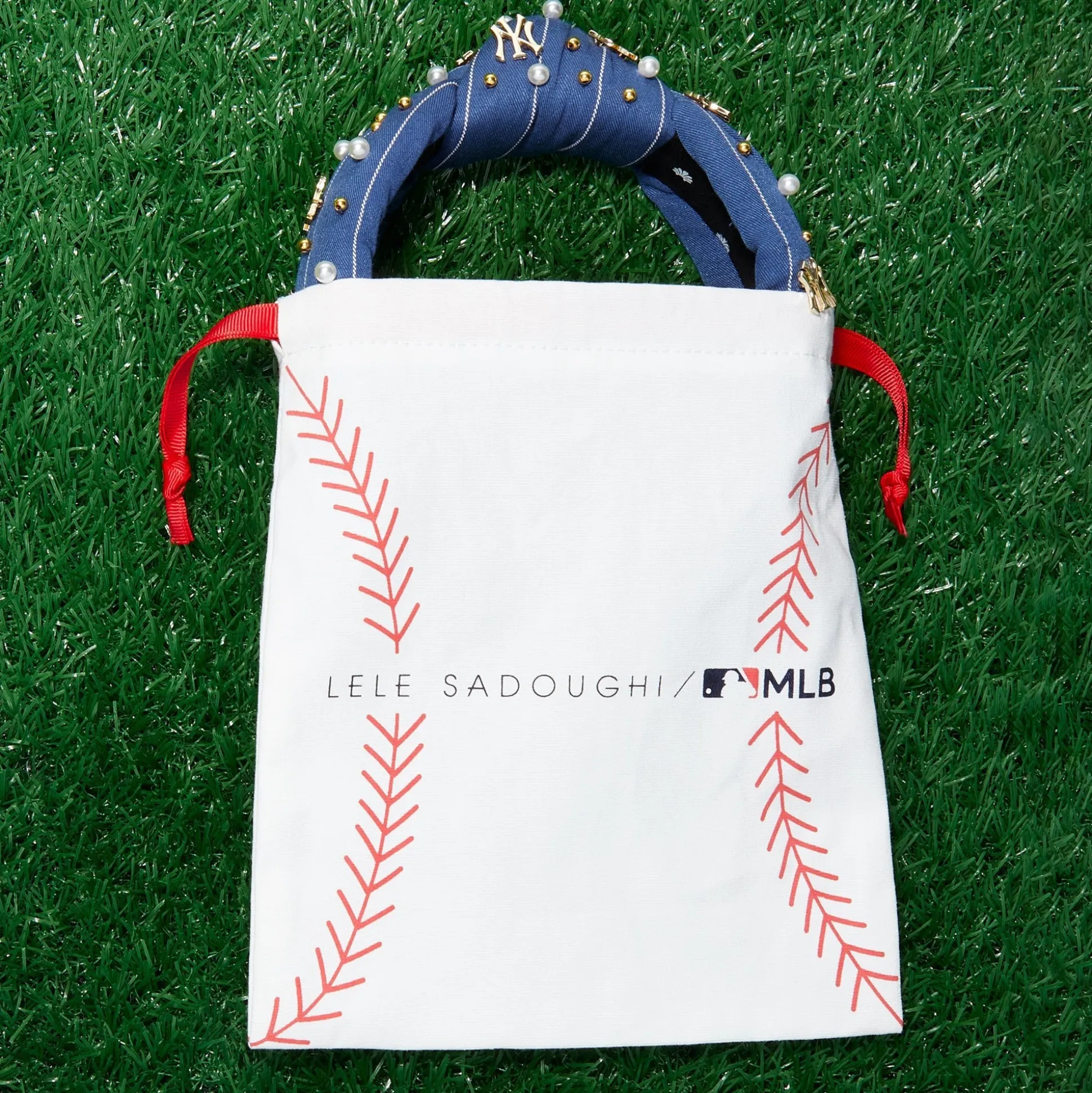 ATLANTA BRAVES LELE SADOUGHI / MLB RED EMBELLISHED KNOTTED HEADBAND