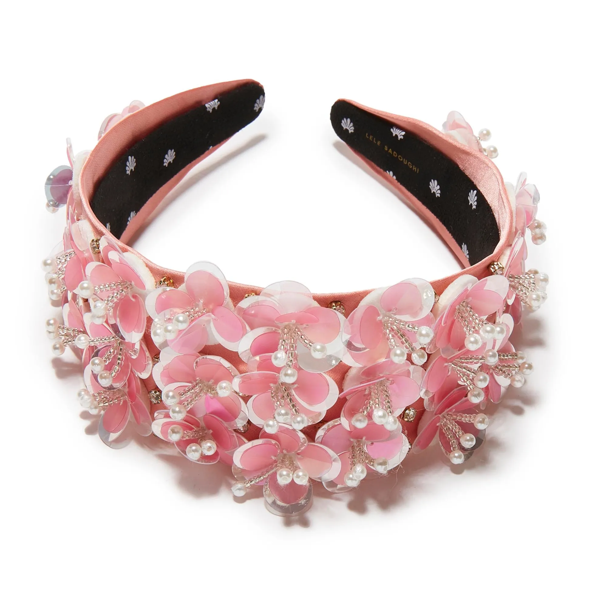 BLUSH MELON BRIGITTE PAILLETTE FLORAL HEADBAND