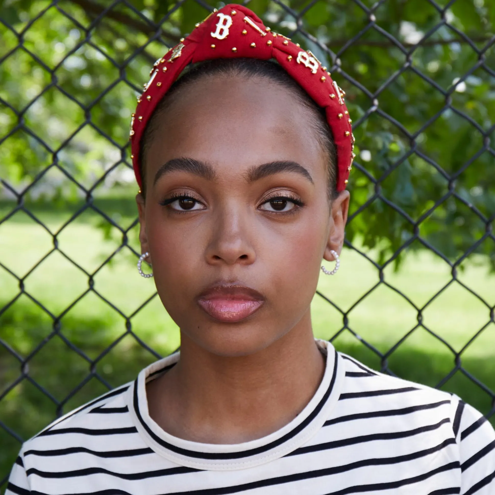 BOSTON RED SOX LELE SADOUGHI / MLB RED EMBELLISHED KNOTTED HEADBAND