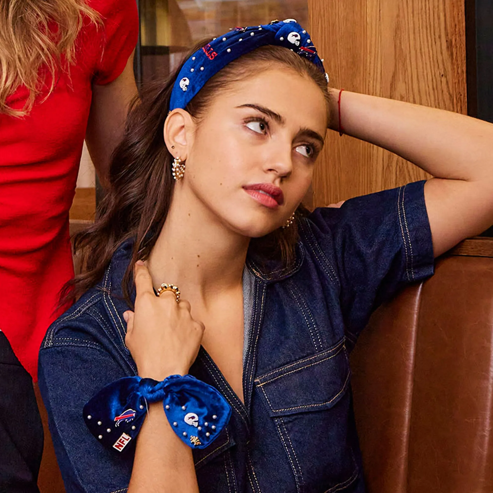 BUFFALO BILLS LELE SADOUGHI X NFL BLUE EMBELLISHED KNOTTED HEADBAND