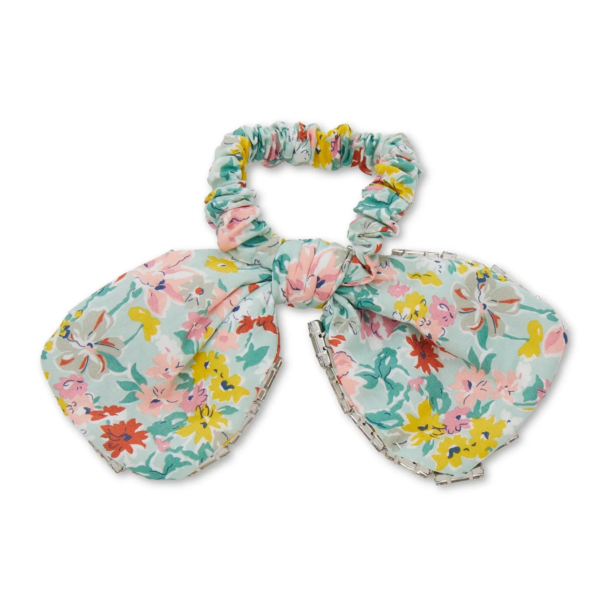 CALIFORNIA BLOOM PENNY LIBERTY CRYSTAL TRIM BOW SCRUNCHIE