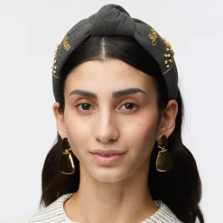CHARCOAL HERRINGBONE LONDON KNOTTED HEADBAND