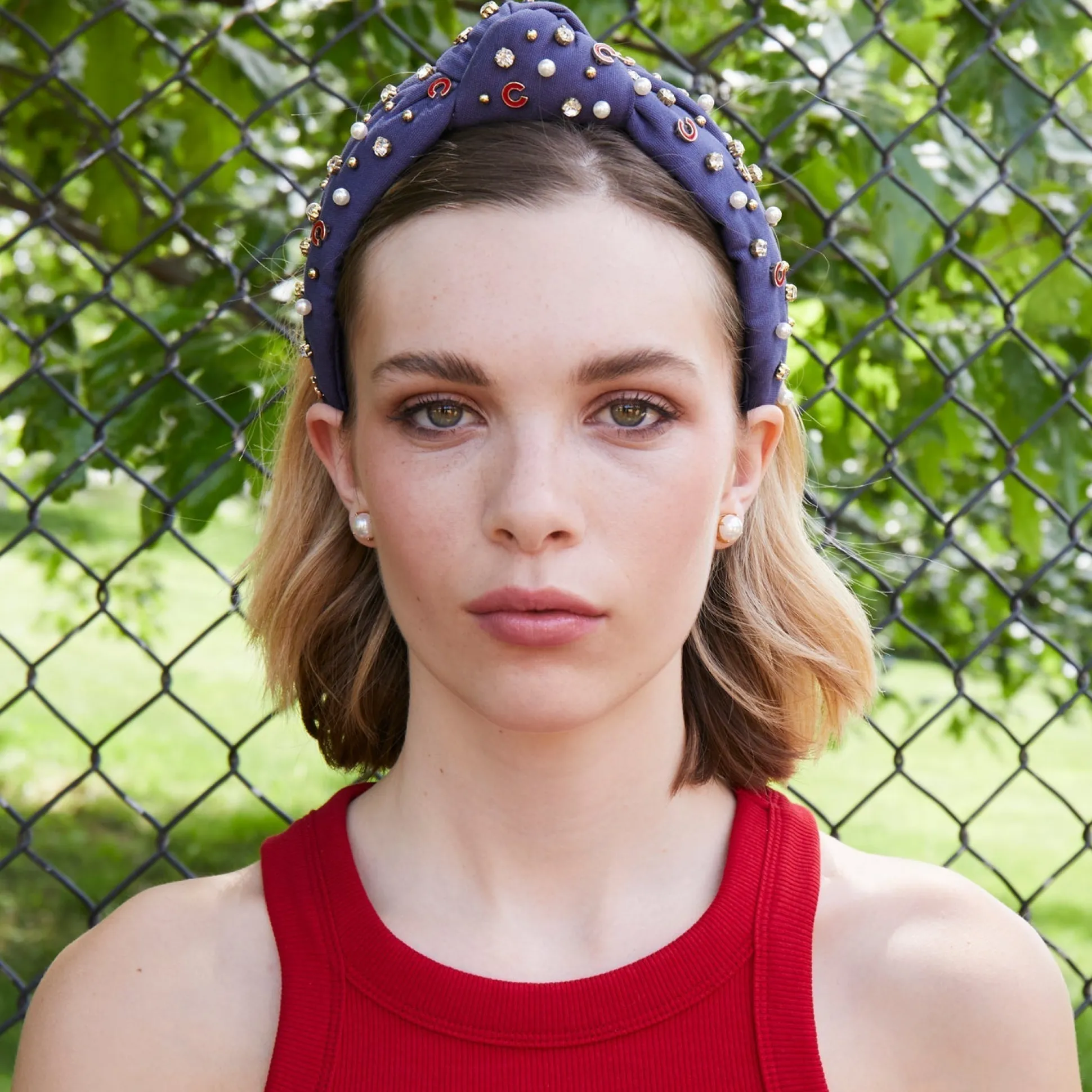 CHICAGO CUBS LELE SADOUGHI / MLB NAVY EMBELLISHED KNOTTED HEADBAND