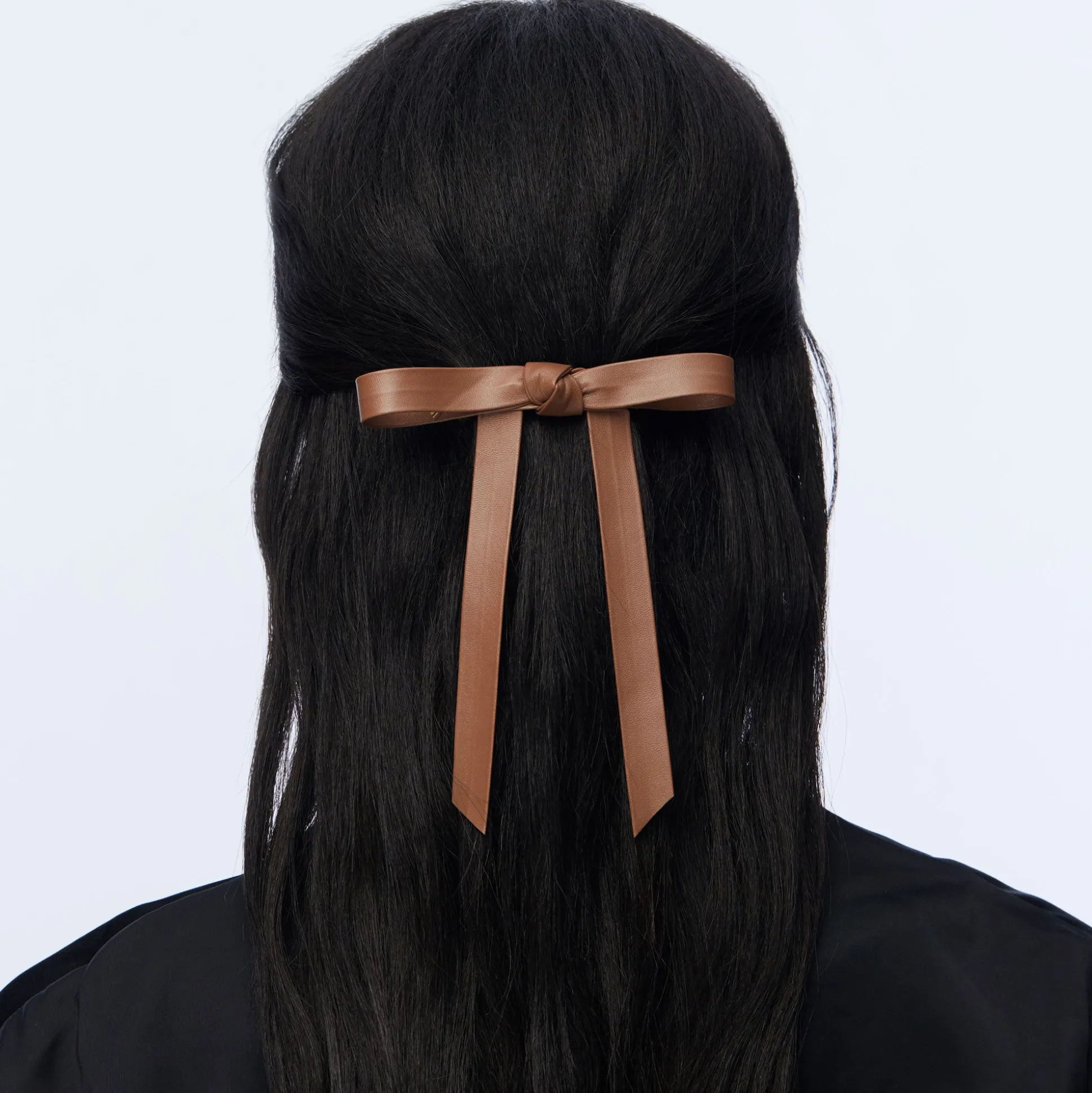 COGNAC BARDOT FAUX LEATHER BOW BARRETTE