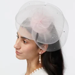 CRYSTAL PINK FLORAL VEIL FASCINATOR