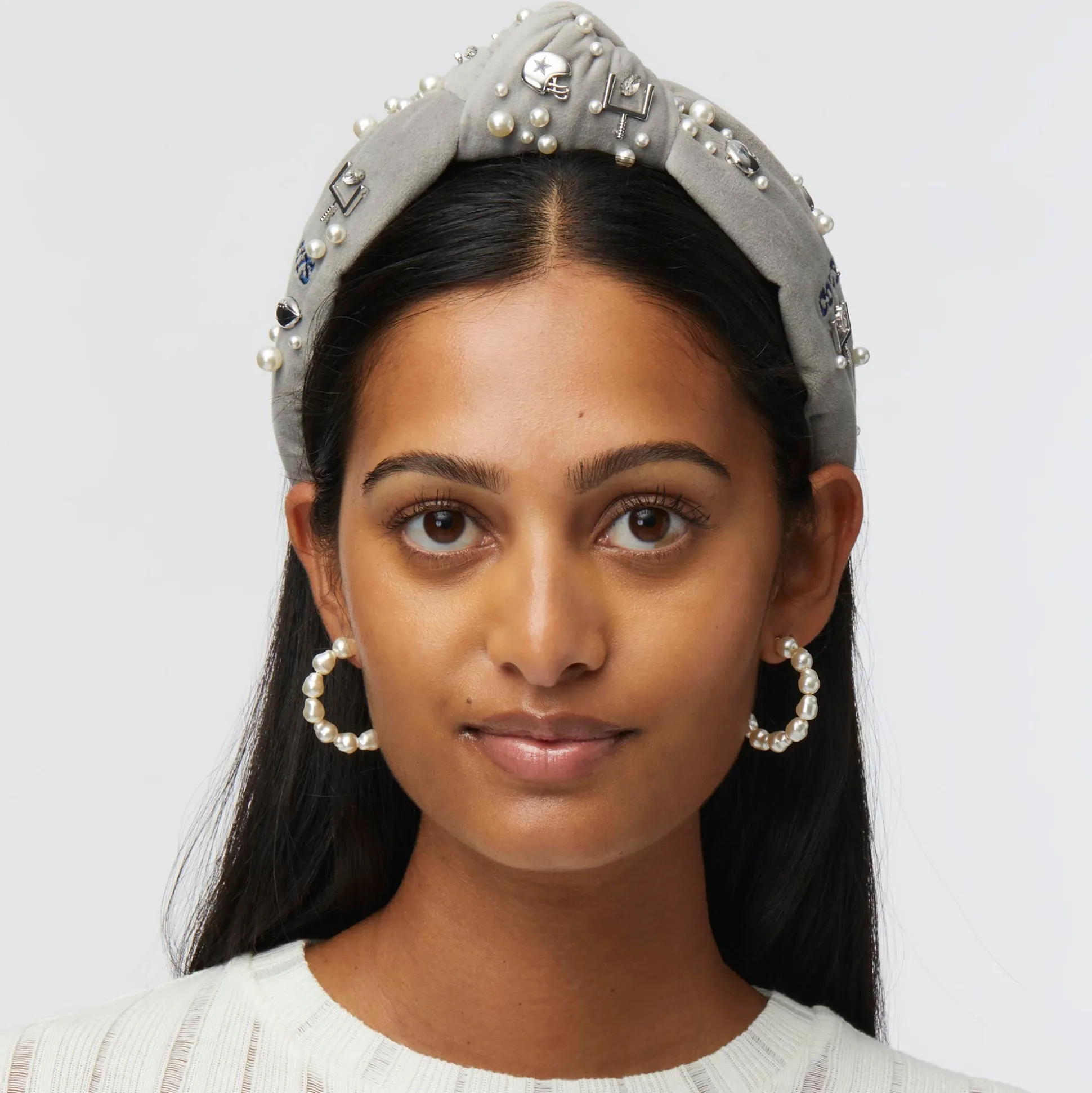 DALLAS COWBOYS LELE SADOUGHI X NFL GREY EMBELLISHED KNOTTED HEADBAND