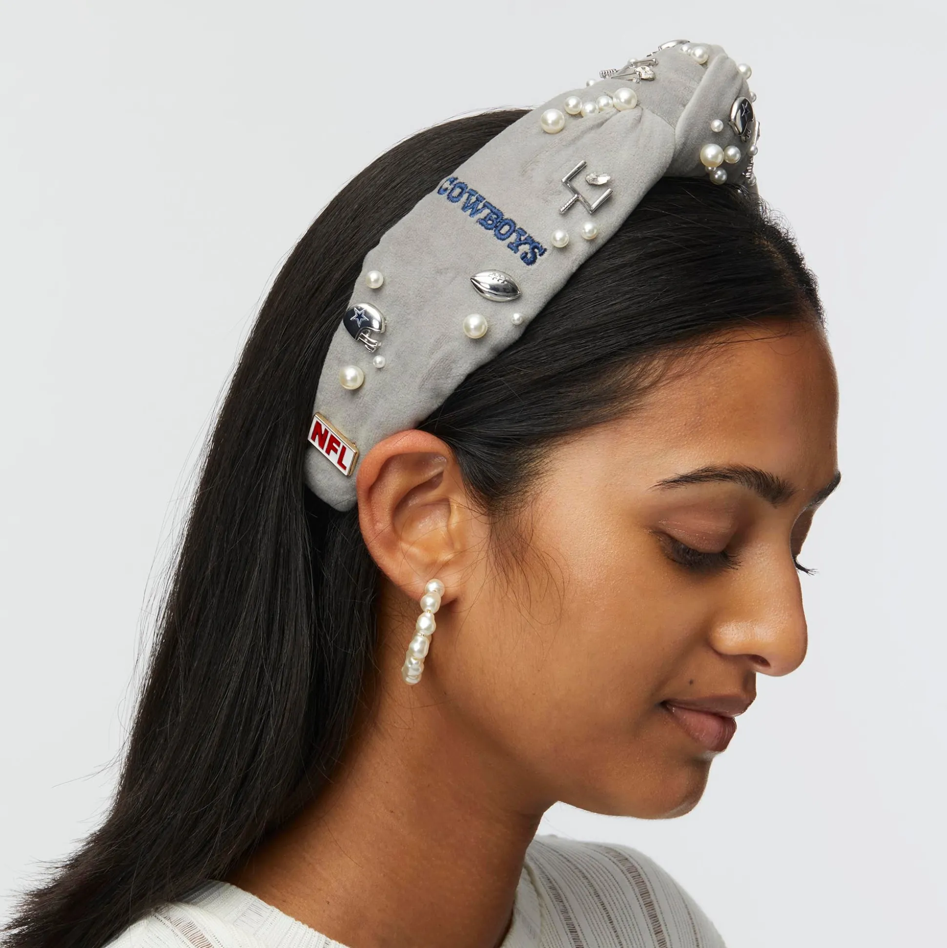 DALLAS COWBOYS LELE SADOUGHI X NFL GREY EMBELLISHED KNOTTED HEADBAND