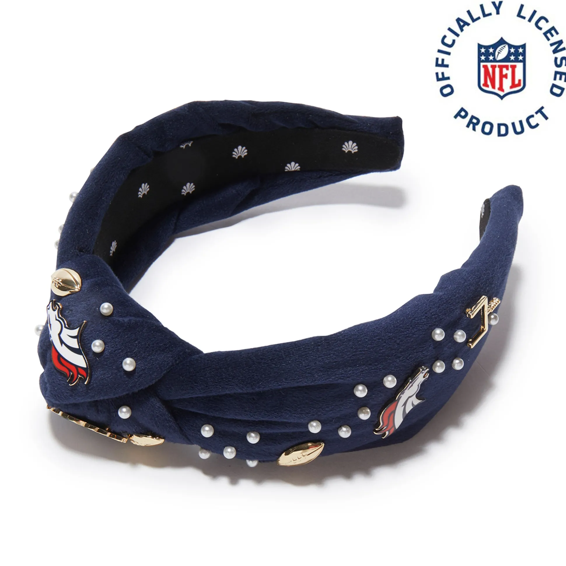 DENVER BRONCOS LELE SADOUGHI X NFL NAVY EMBELLISHED KNOTTED HEADBAND