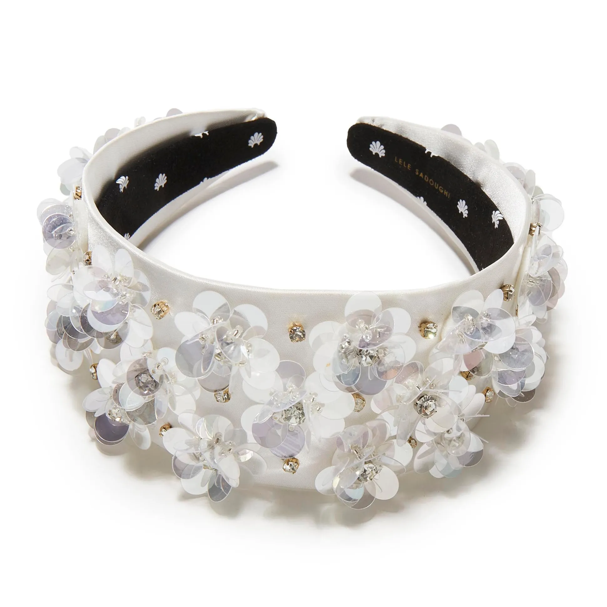 DOVE WHITE BRIGITTE PAILLETTE FLORAL HEADBAND