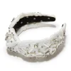 DOVE WHITE KNOTTED PEARL FLORAL BROCADE HEADBAND