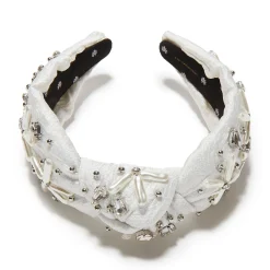 DOVE WHITE KNOTTED PEARL FLORAL BROCADE HEADBAND
