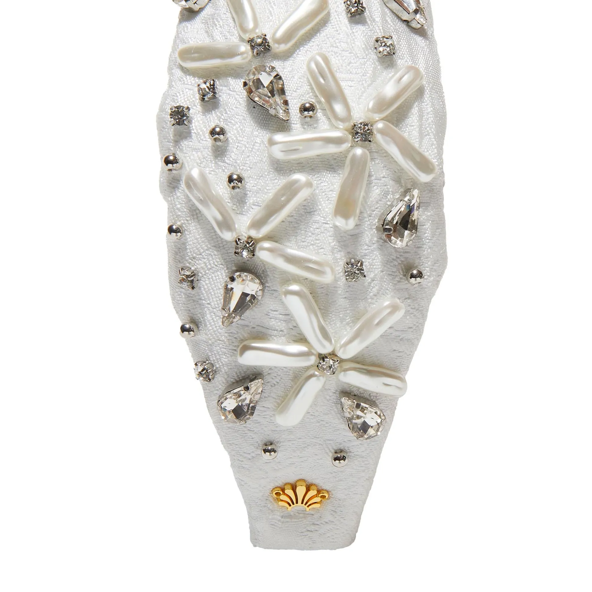 DOVE WHITE KNOTTED PEARL FLORAL BROCADE HEADBAND