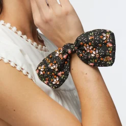 EVIE STRIPE PENNY LIBERTY FLORAL EMBELLISHED BOW SCRUNCHIE
