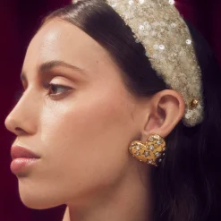GOLD CELESTIAL HEART BUTTON EARRINGS