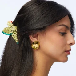 GOLD DISCUS BUTTON EARRINGS