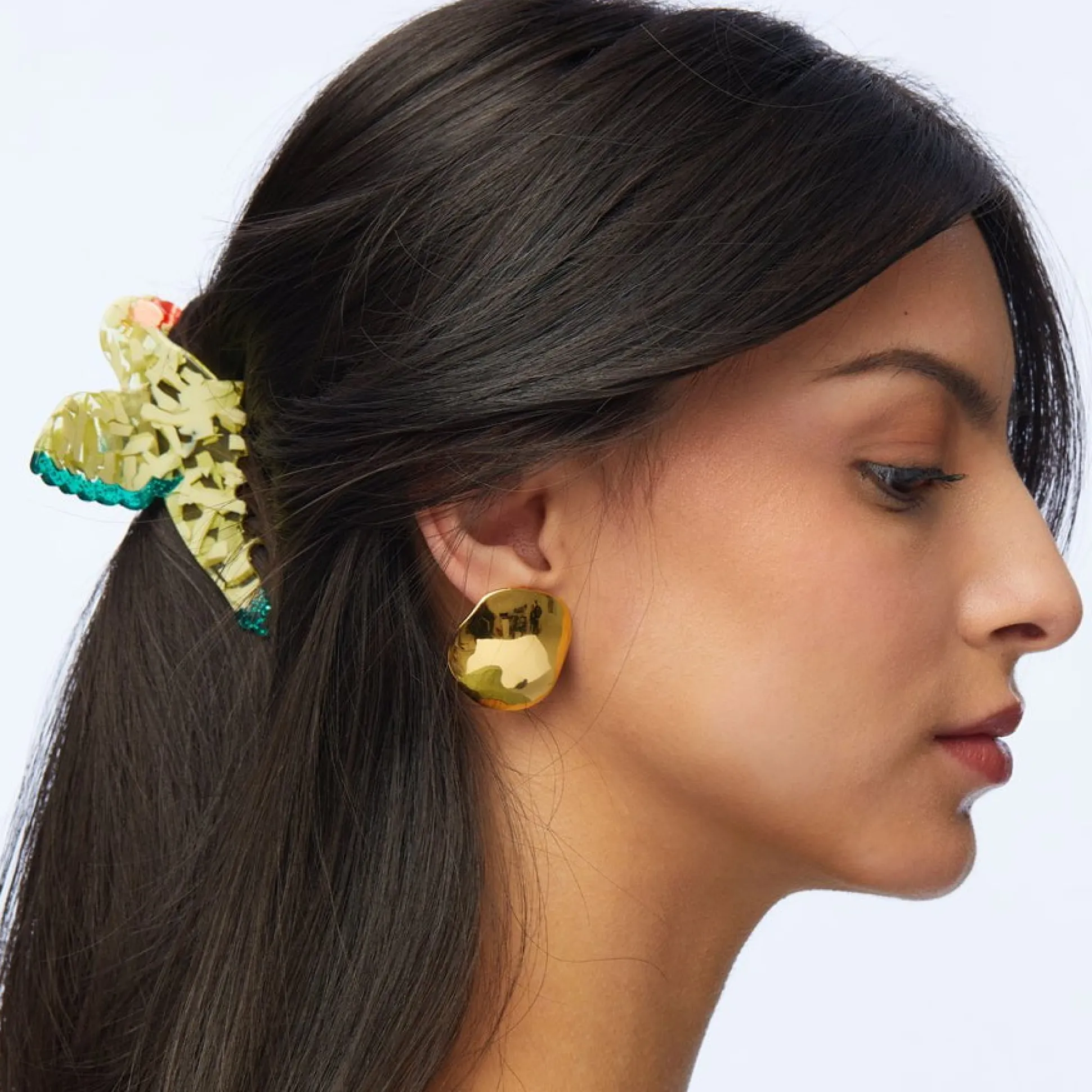 GOLD DISCUS BUTTON EARRINGS