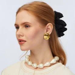 GOLD DISCUS BUTTON EARRINGS