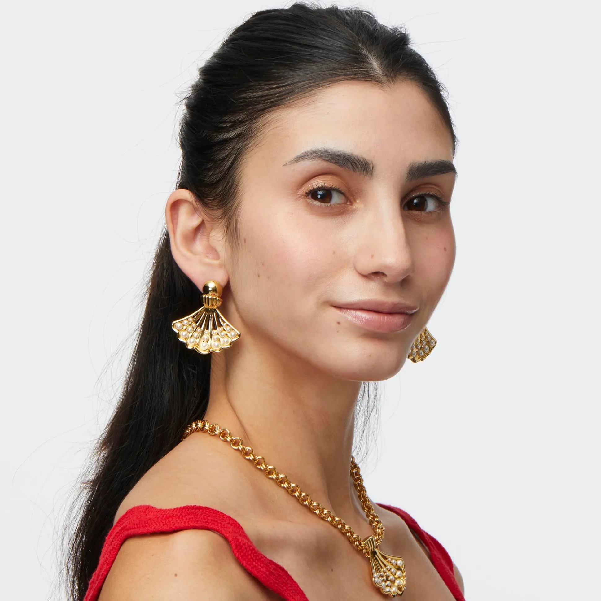 GOLD FAN SHELL EARRINGS
