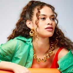GOLD MEDALLION DROP EARRINGS