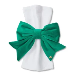 GREEN SET OF 4 VELVET BOW NAPKIN RINGS