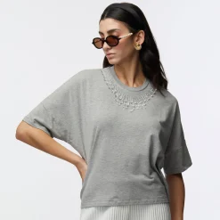 HEATHER GREY TEARDROP CRYSTAL T-SHIRT