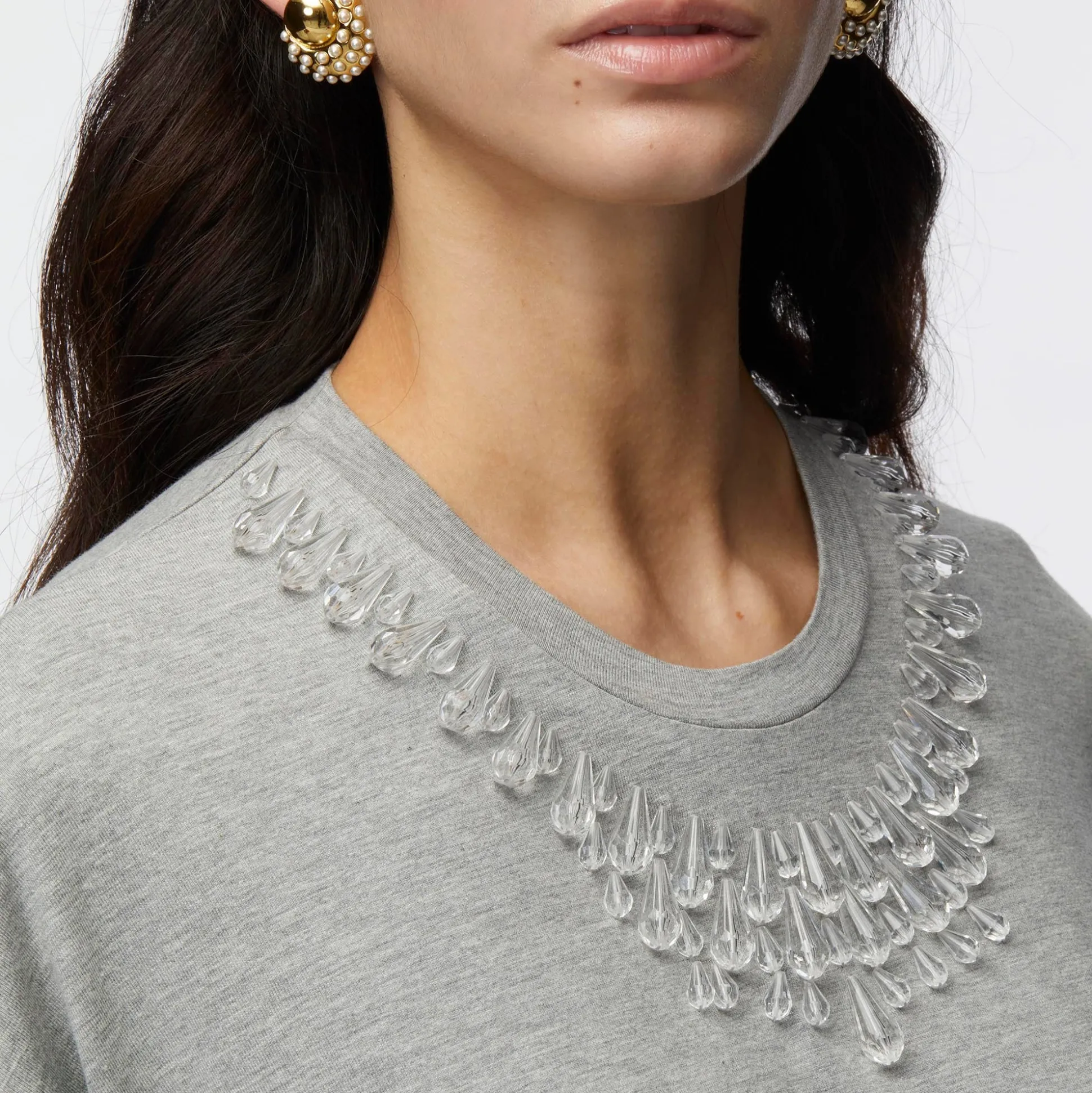 HEATHER GREY TEARDROP CRYSTAL T-SHIRT