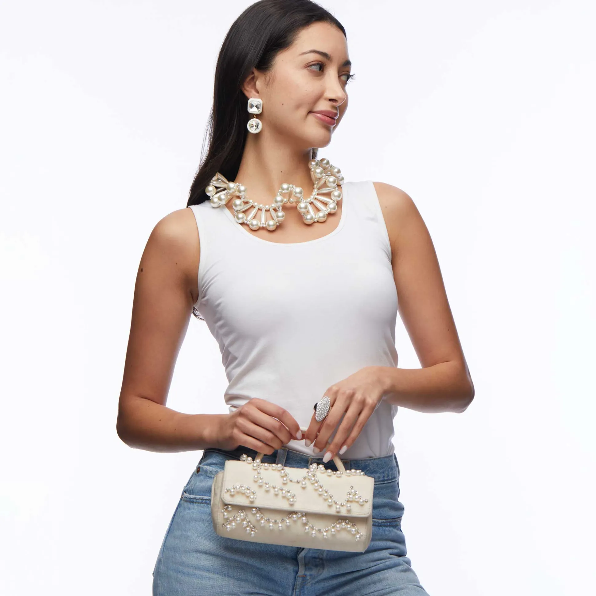 IVORY PEARL MINI TABITHA TOP HANDLE BAG