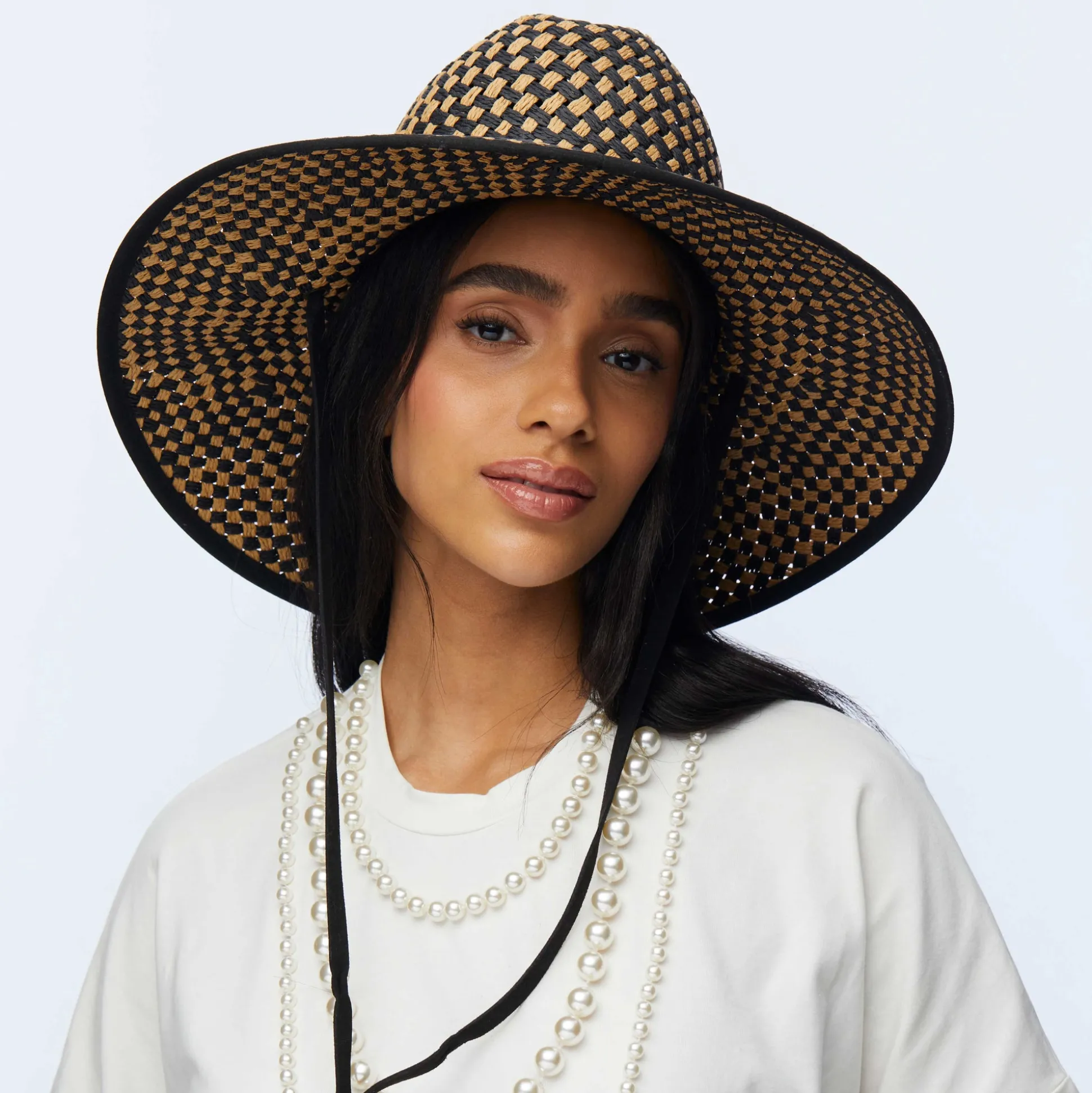 JET NATURAL STRAW CHECKERED HAT