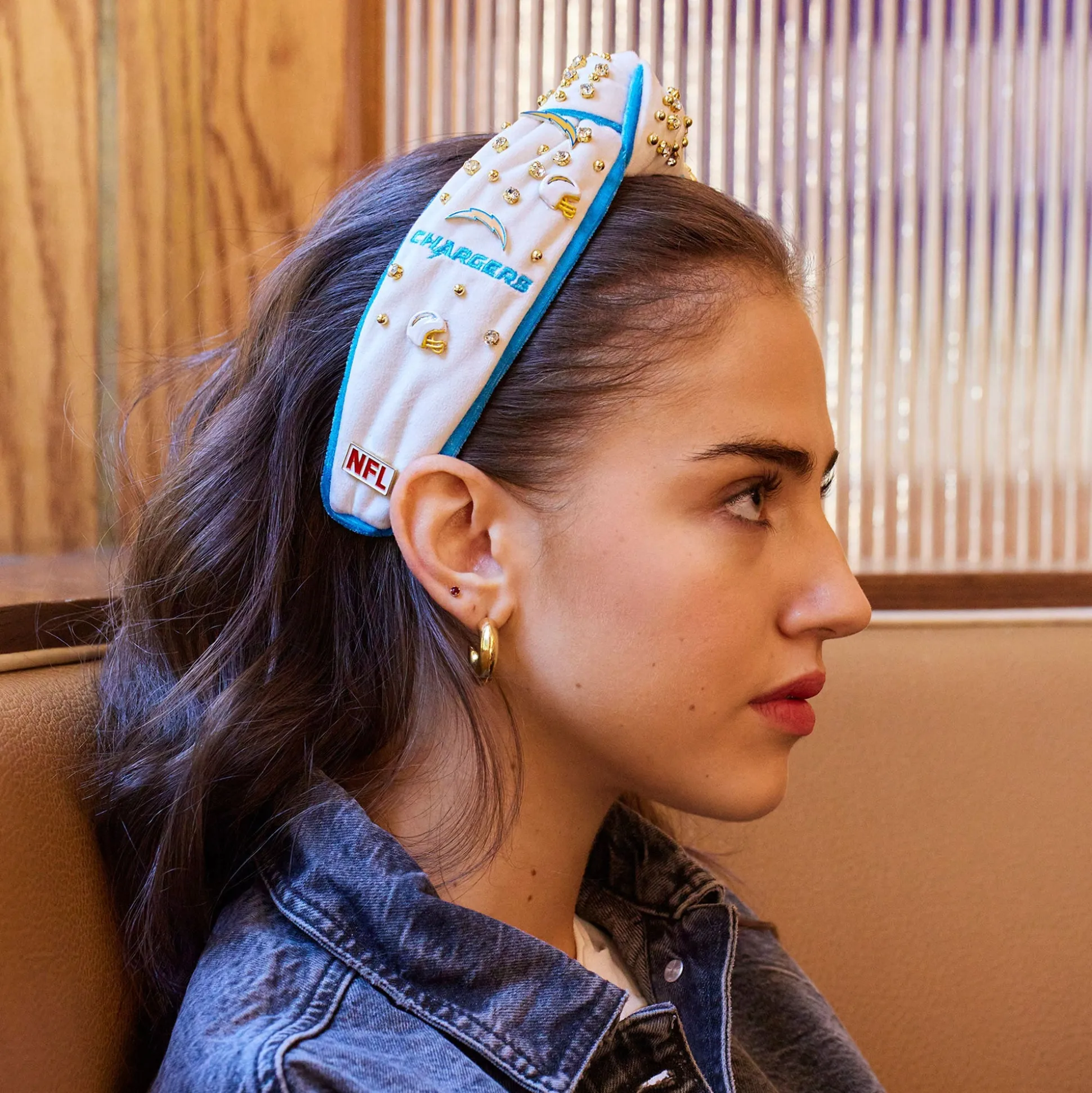 LA CHARGERS LELE SADOUGHI X NFL IVORY EMBELLISHED KNOTTED HEADBAND