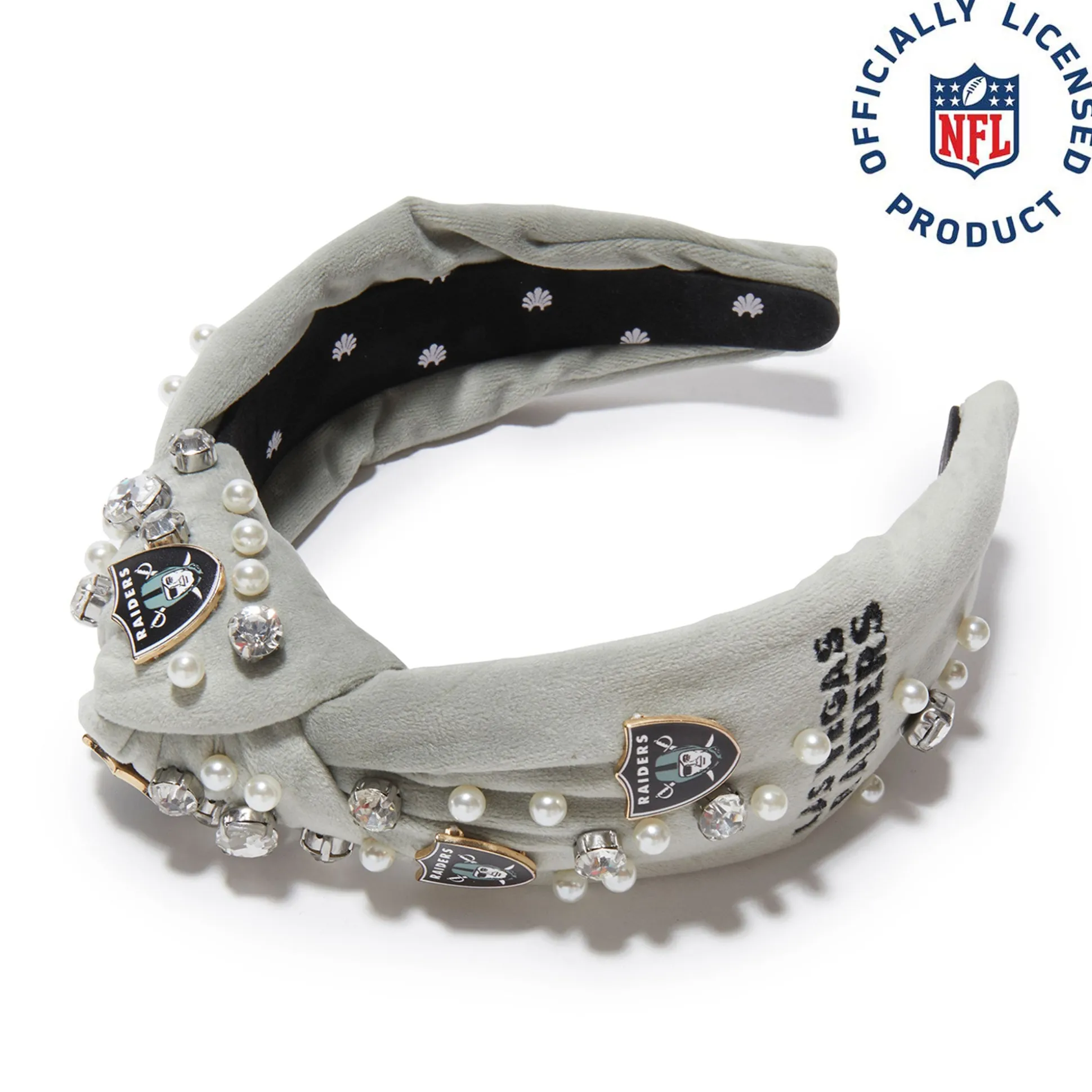 LAS VEGAS RAIDERS LELE SADOUGHI X NFL GREY EMBELLISHED KNOTTED HEADBAND