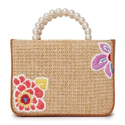 LELE SADOUGHI X TRINA TURK FLORAL PARADISE MAYA RAFFIA MINI TOTE