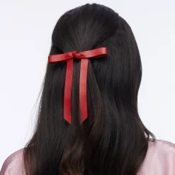 LIPSTICK RED BARDOT FAUX LEATHER BOW BARRETTE