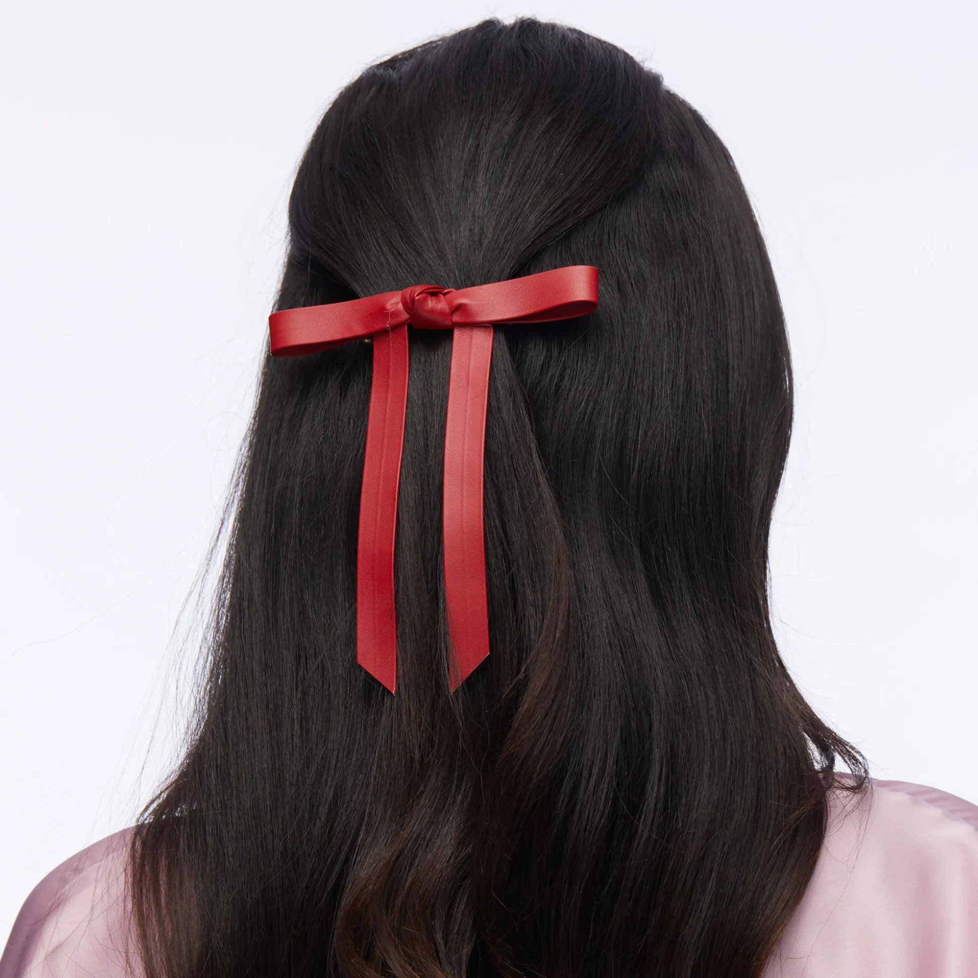 LIPSTICK RED BARDOT FAUX LEATHER BOW BARRETTE