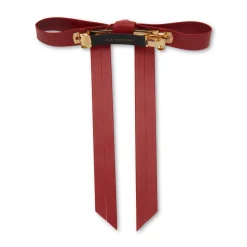 LIPSTICK RED BARDOT FAUX LEATHER BOW BARRETTE