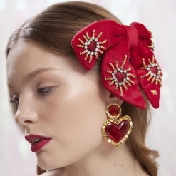 LIPSTICK RED LIBBY CRYSTAL HEARTBURST BOW BARRETTE