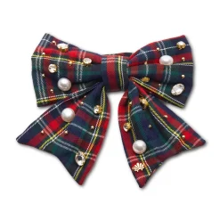 MIDNIGHT PLAID SET OF 4 EMBELLISHED PLAID BOW NAPKIN RINGS
