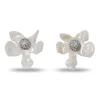MOTHER OF PEARL CRYSTAL LILY BUTTON EARRINGS