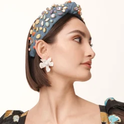 MOTHER OF PEARL CRYSTAL LILY BUTTON EARRINGS