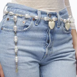 MOTHER OF PEARL HEART CHARM CHAIN BELT