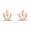 MOTHER OF PEARL VINE LEAF CHANDELIER EARRINGS