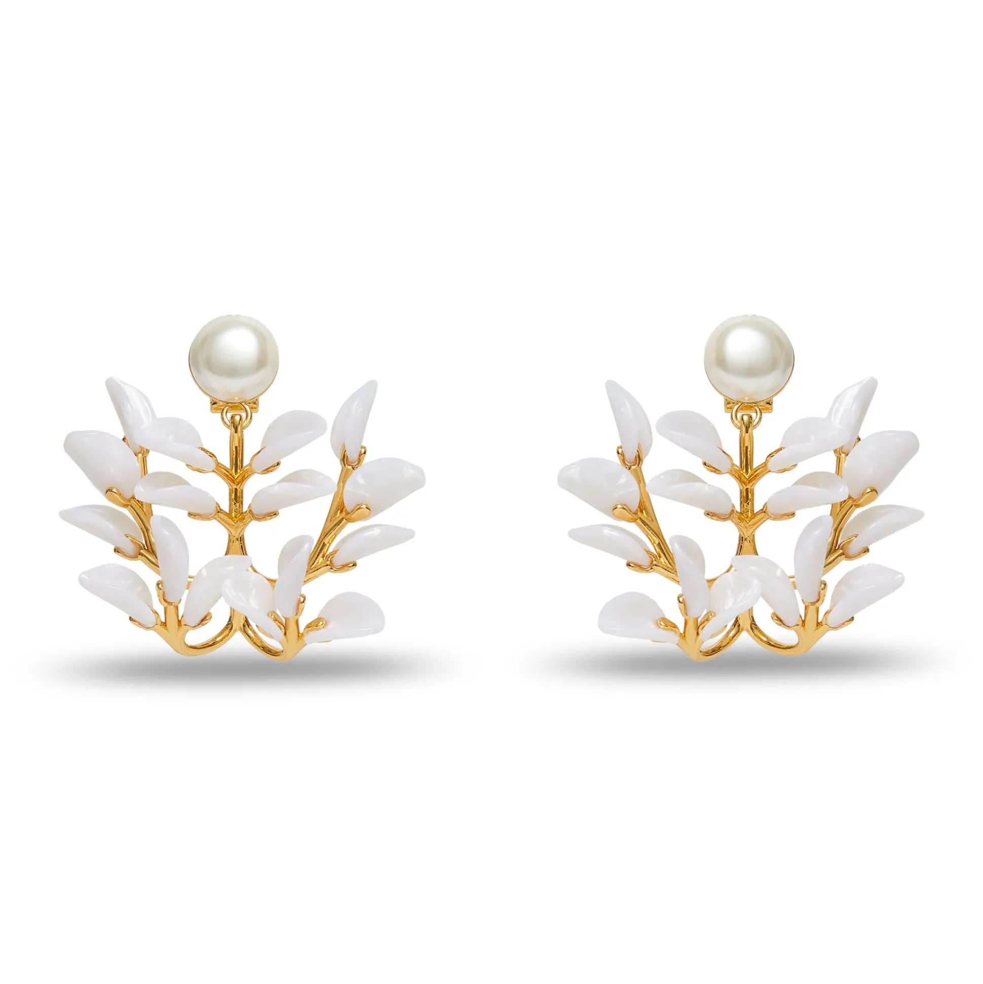 MOTHER OF PEARL VINE LEAF CHANDELIER EARRINGS