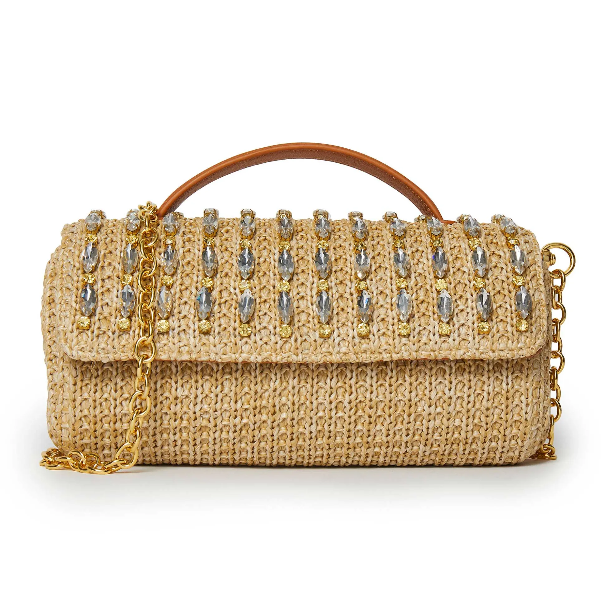 NATURAL CRYSTAL EMBELLISHED TOP HANDLE MINI TABITHA BAG