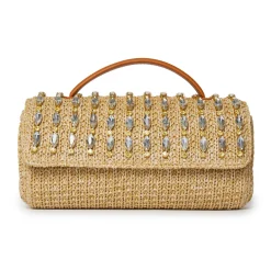 NATURAL CRYSTAL EMBELLISHED TOP HANDLE MINI TABITHA BAG