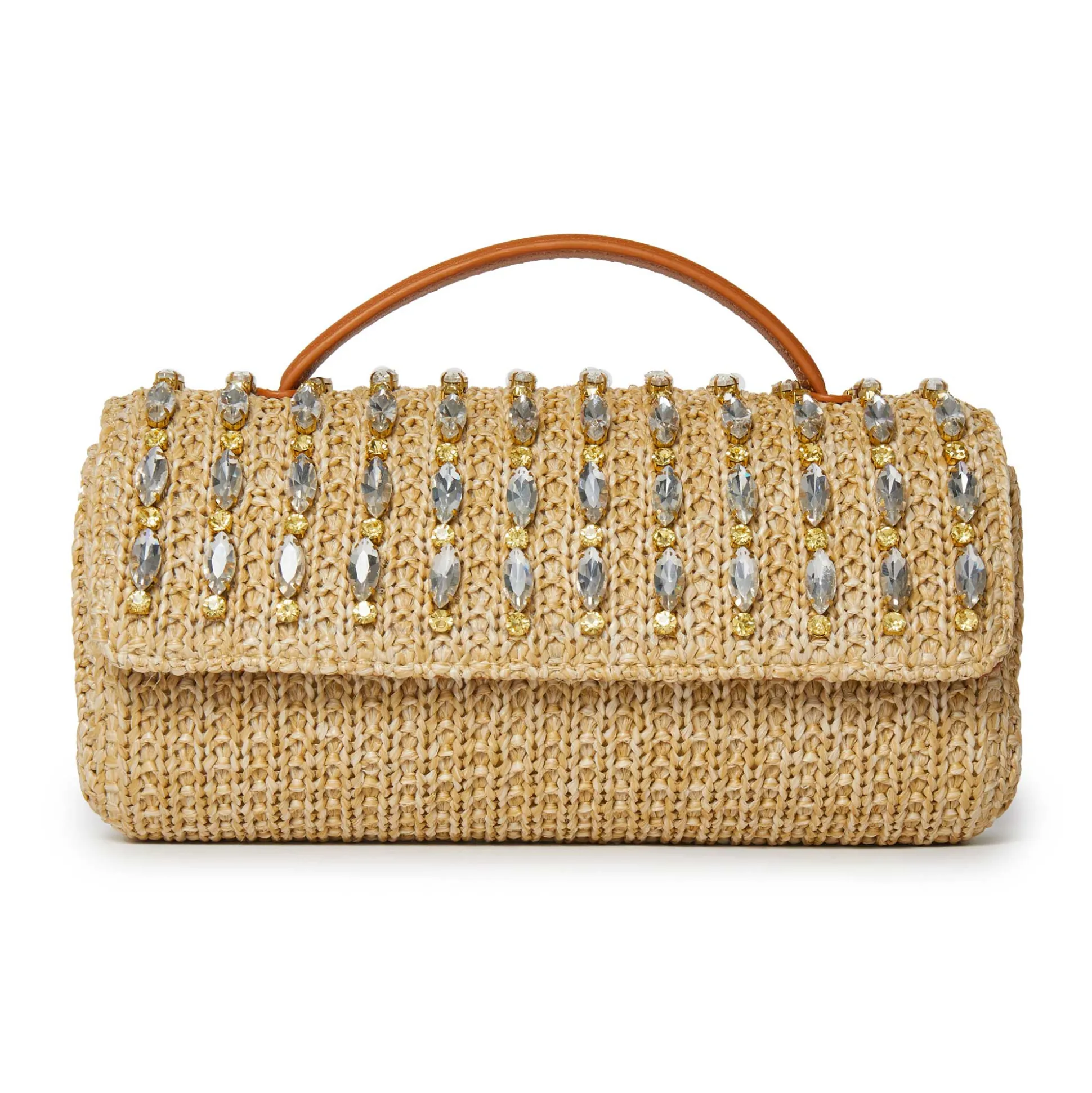 NATURAL CRYSTAL EMBELLISHED TOP HANDLE MINI TABITHA BAG