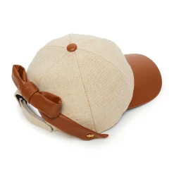 NATURAL FAUX LEATHER CANVAS BASEBALL CAP
