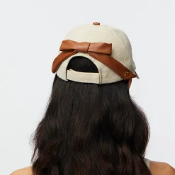 NATURAL FAUX LEATHER CANVAS BASEBALL CAP